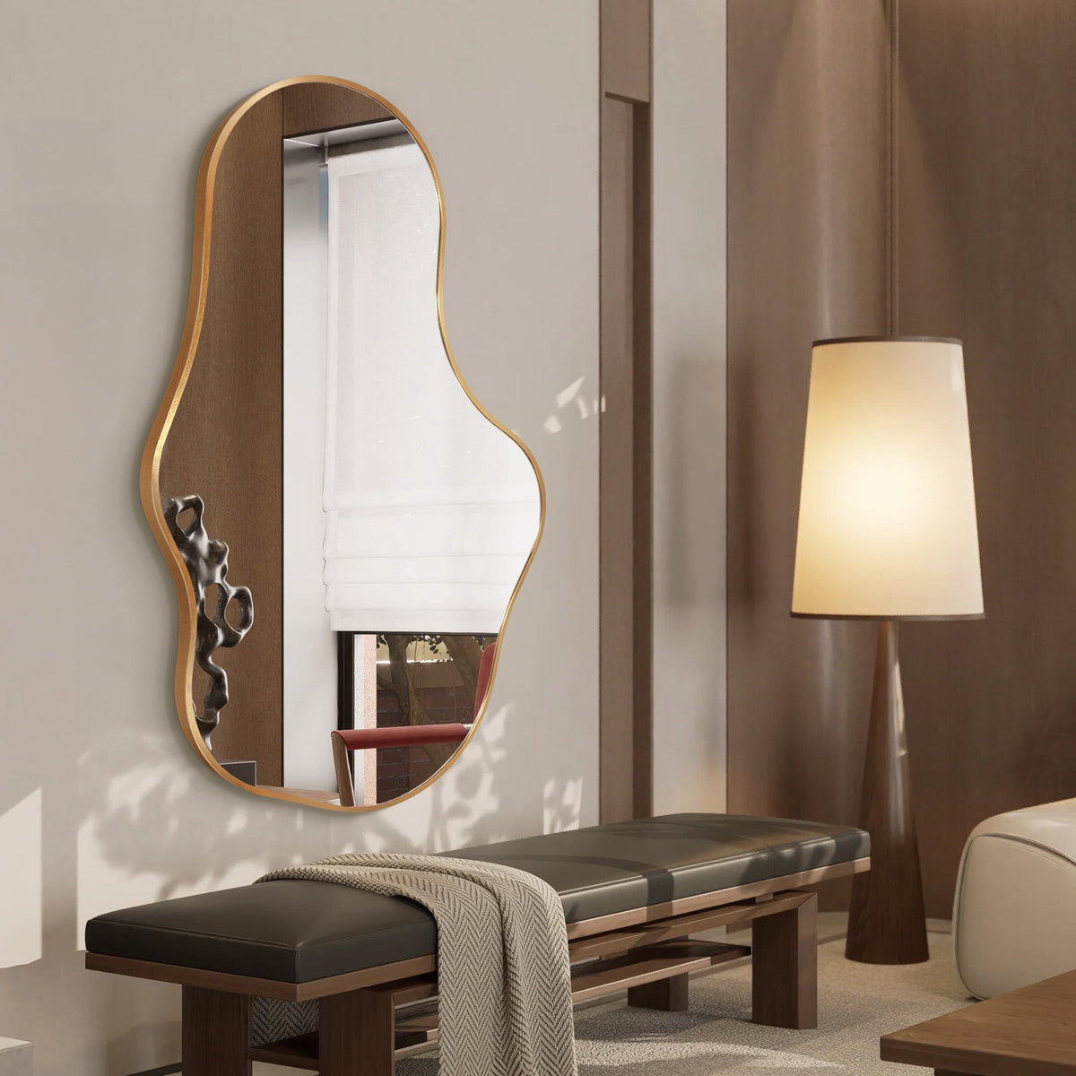 Elladera 26"x43" Wall Mirror Irregular, Gold Asymmetrical Organic Vanity