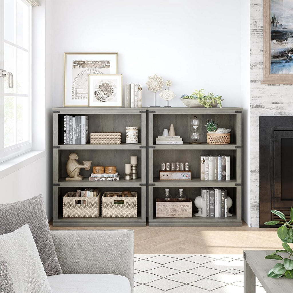 Elladera 3 Tier Bookcase, Farmhouse Book Shelf with Storage Open Display