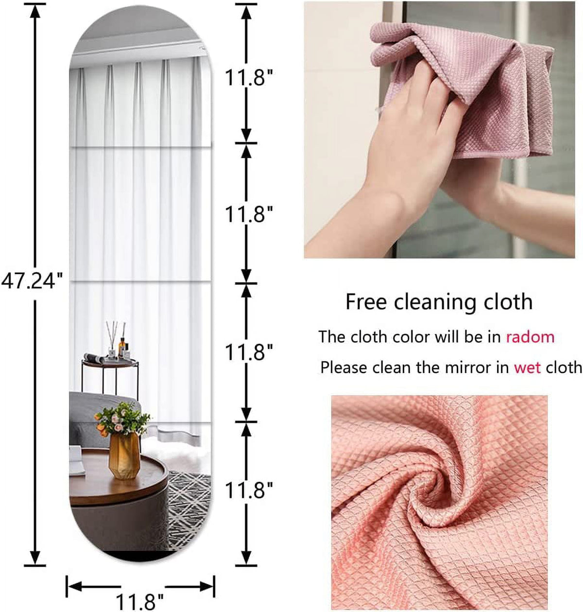 Elladera Full Body Length Mirrors for Walls, 12x12 4pcs Acrylic Plexiglass