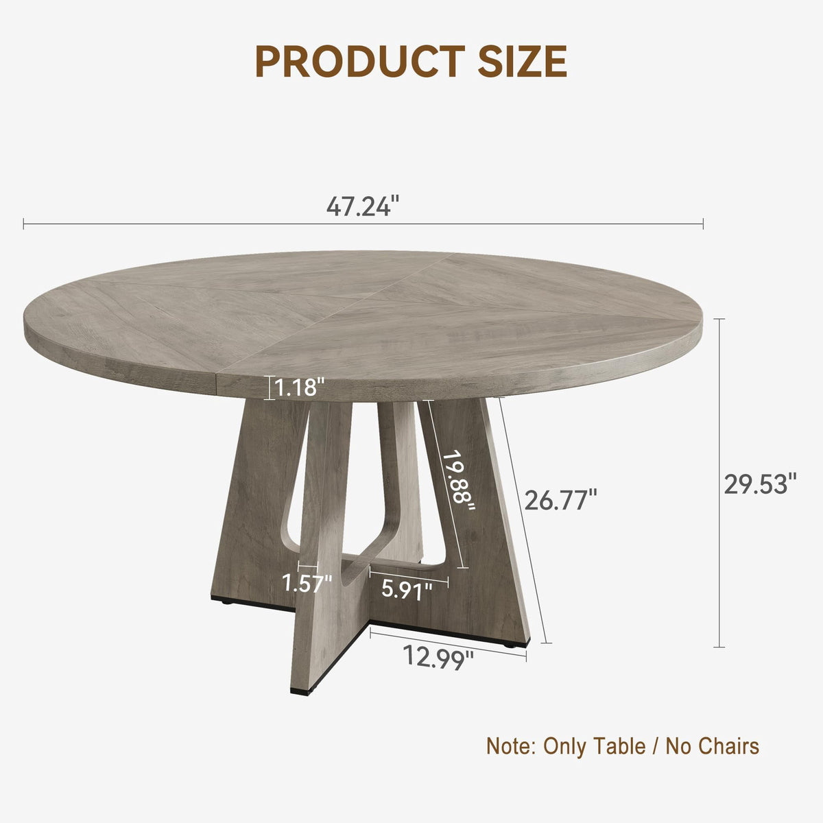 Elladera 47-Inch Round Dining Table for 4, Wooden Pedestal Farmhouse Table, Modern