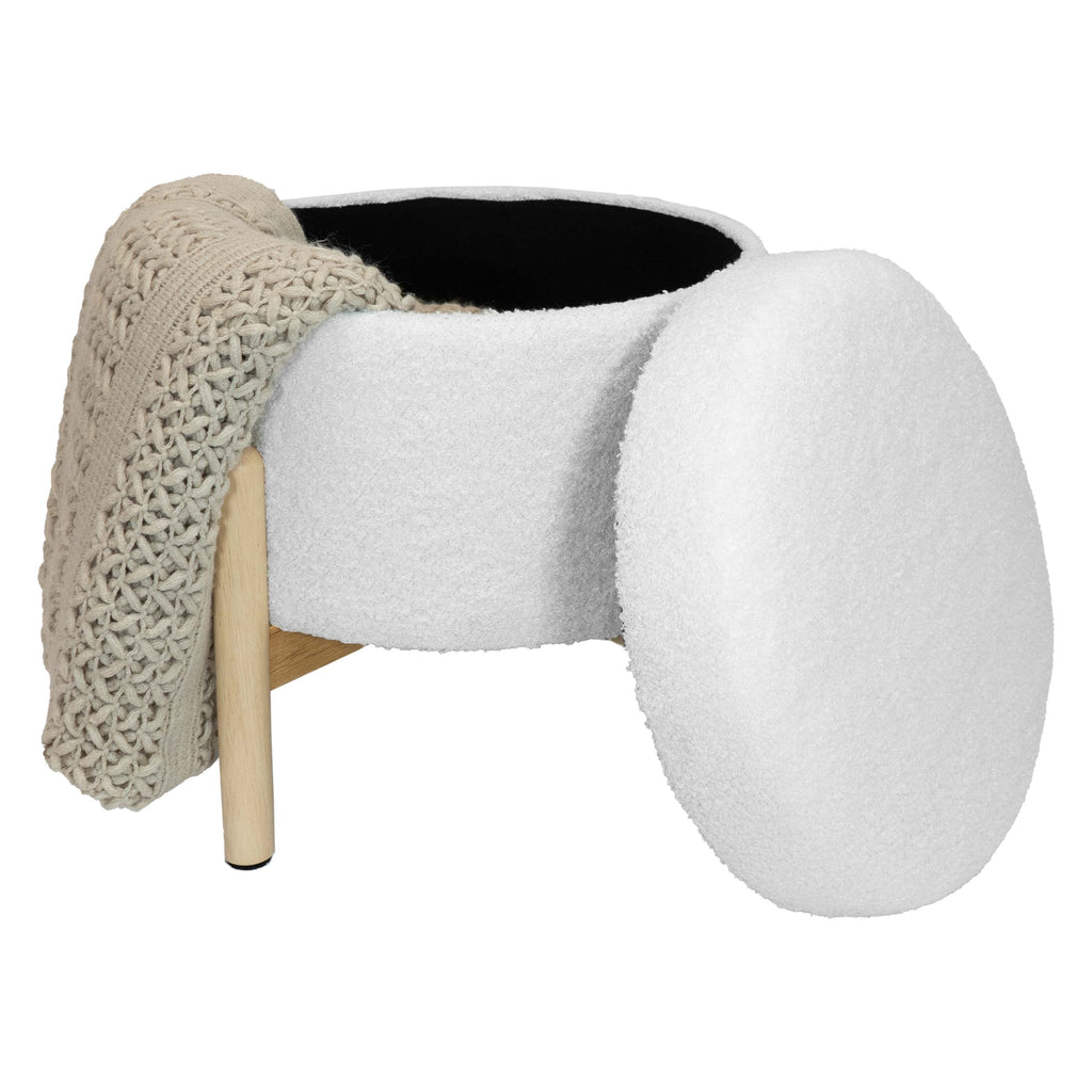 Elladera Modern Dowel Ottoman, Cream Boucle