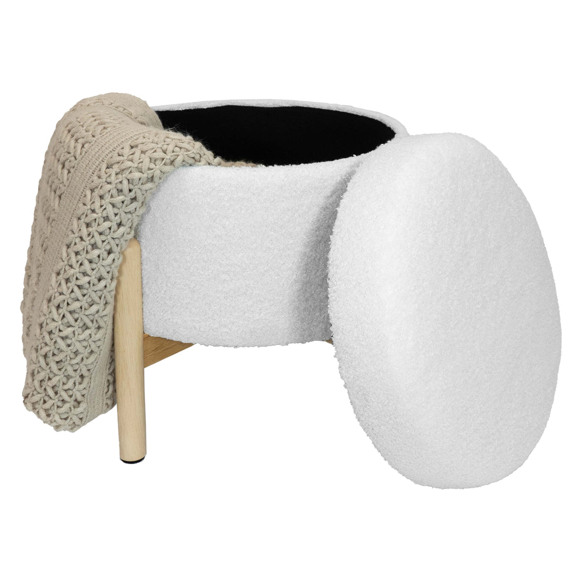 Elladera Modern Dowel Ottoman, Cream Boucle