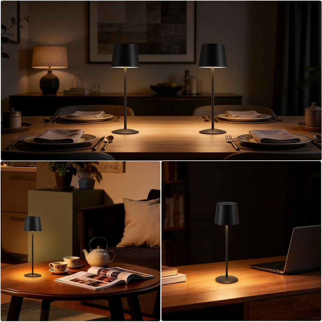 Elladera NATYSWAN Modern Black LED Desk Lamps 2-Pack, Adjustable Height, Touch