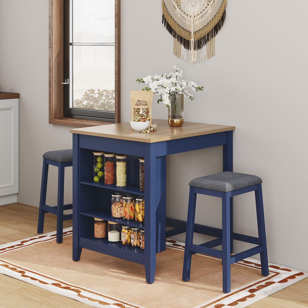 Elladera HLR Farmhouse Blue Dining Table for 2 with Seasoning Rack, Kitchen Dining