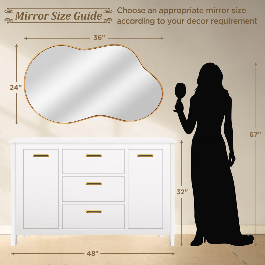 Elladera 24"x36" Irregular Wall Mirror, Cloud Shaped Gold Asymmetrical