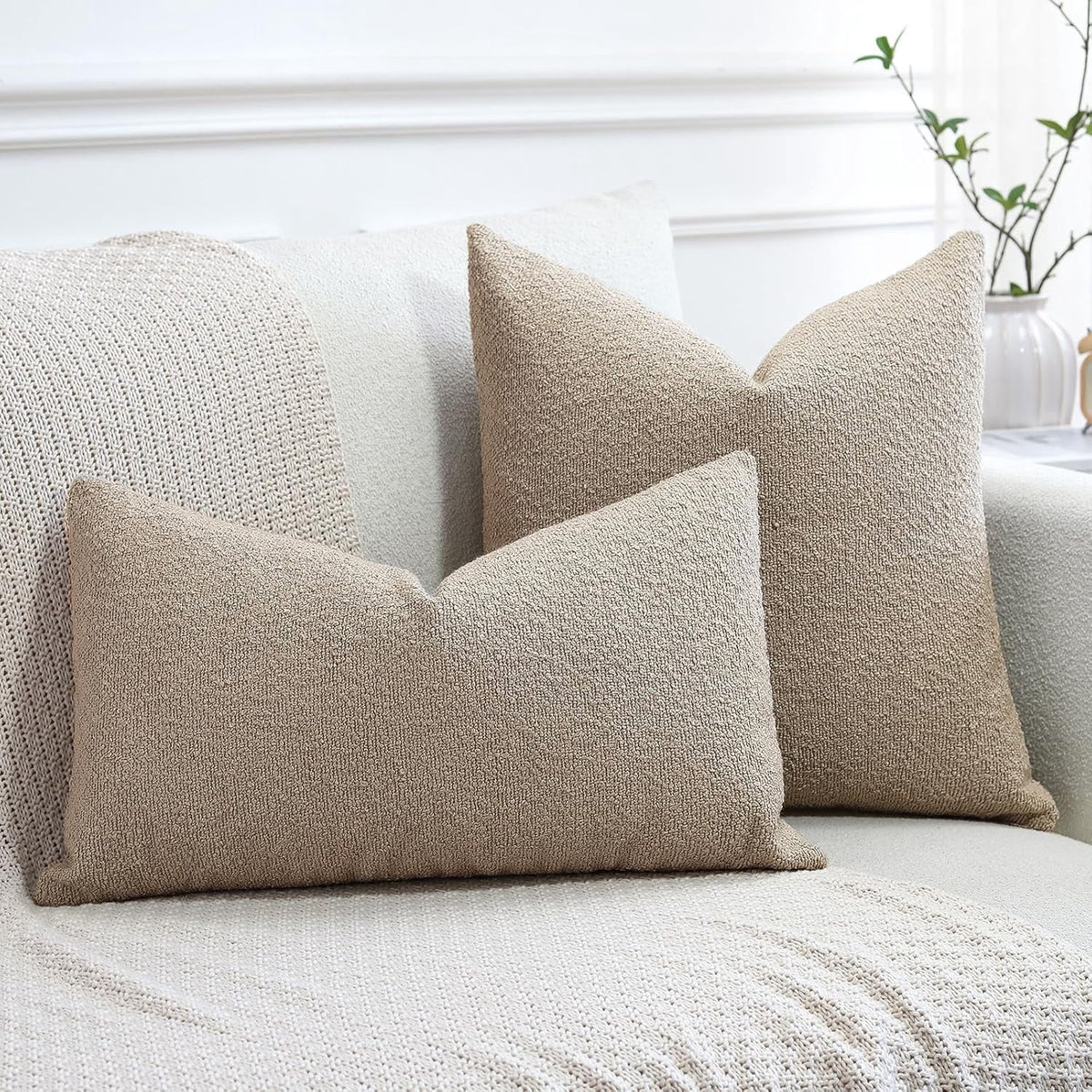 Elladera Set of 1 Textured Boucle Throw Pillow Cover, Square Cozy Soft Decorative