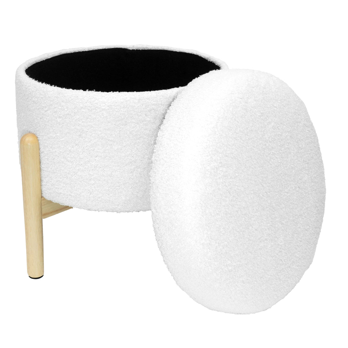 Elladera Modern Dowel Ottoman, Cream Boucle