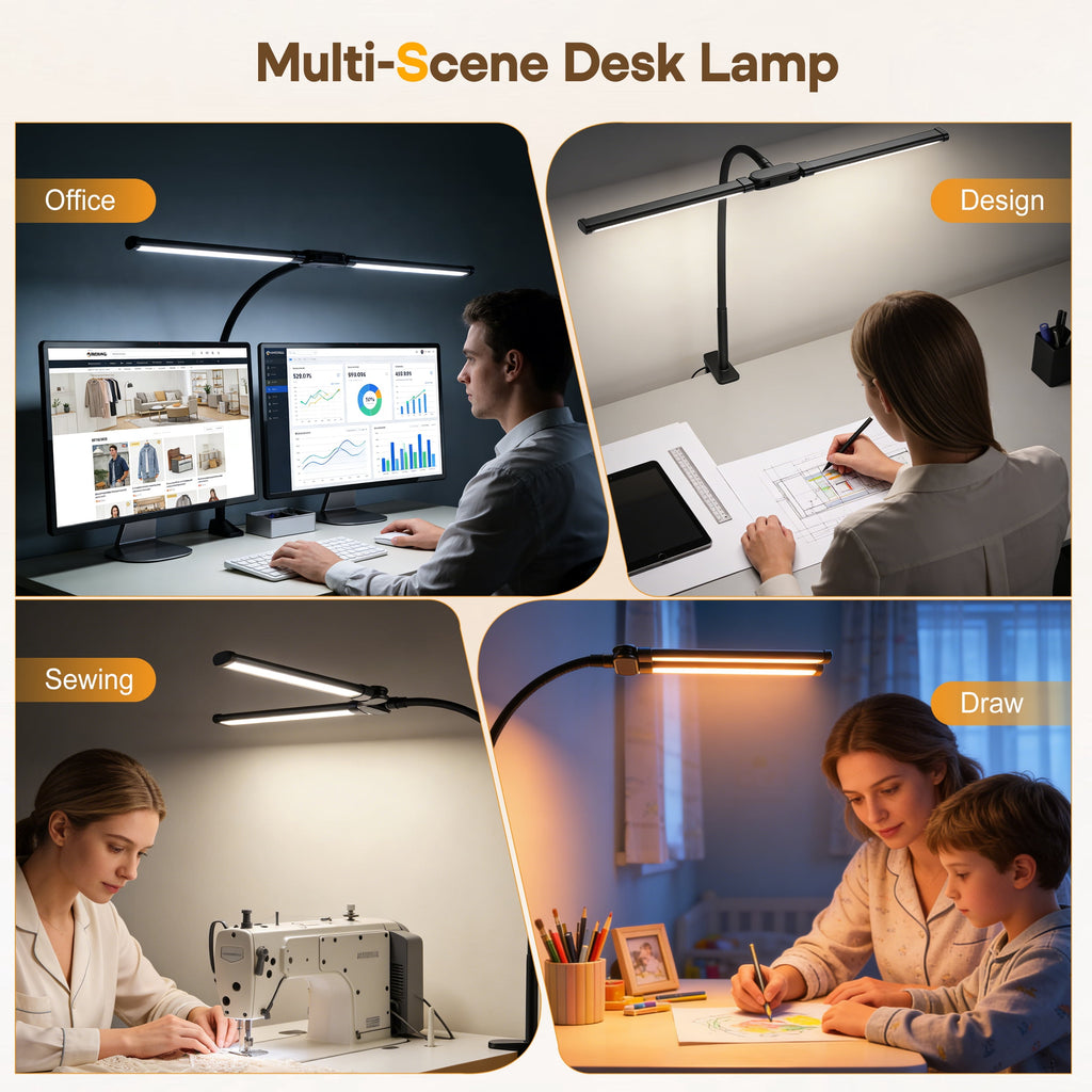 Elladera LED Desk Lamp with Clamp- 24W Dual Monitor Light, Ultra Wide Architect