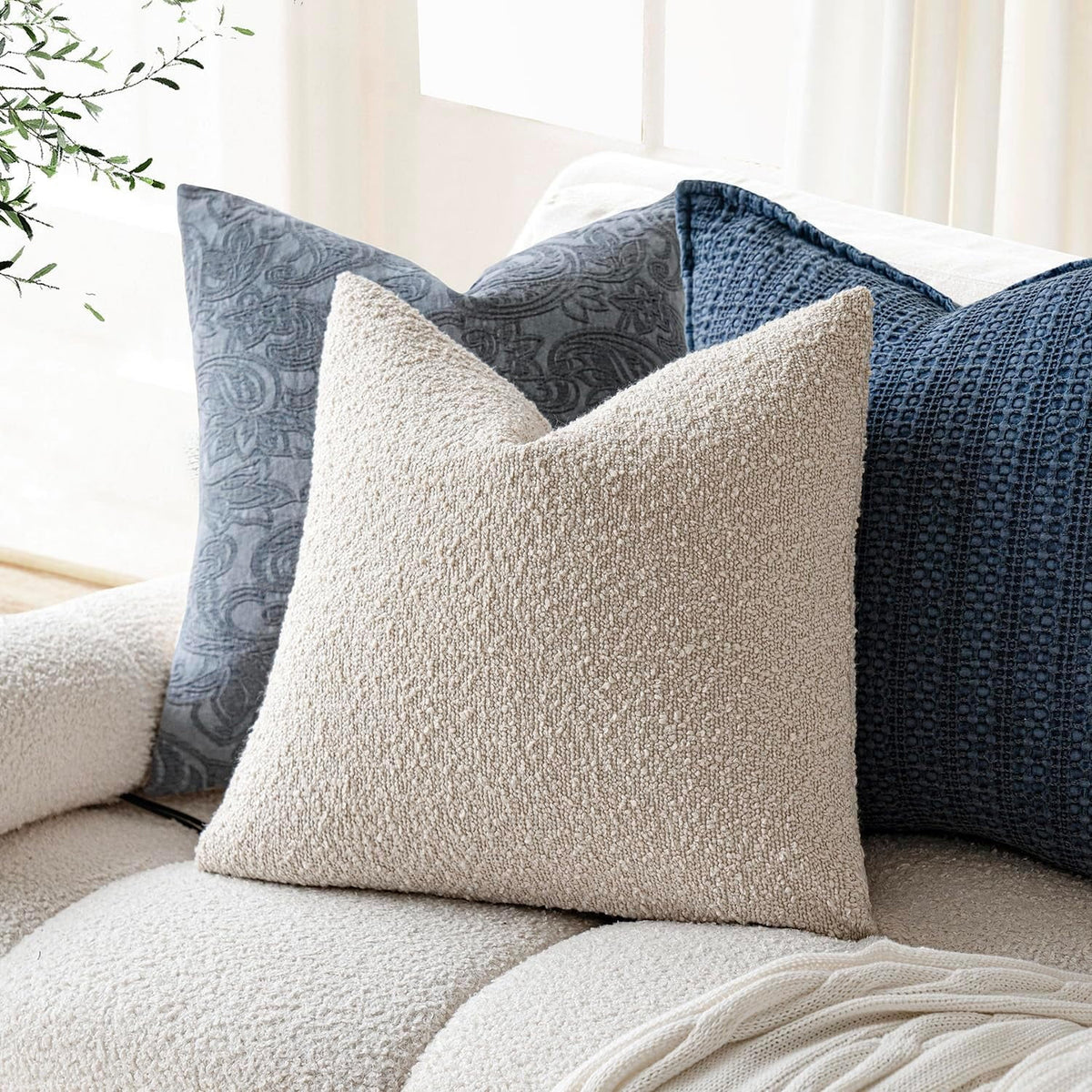 Elladera Pack of 2, Decorative Textured Boucle Throw Pillow Covers Accent Solid