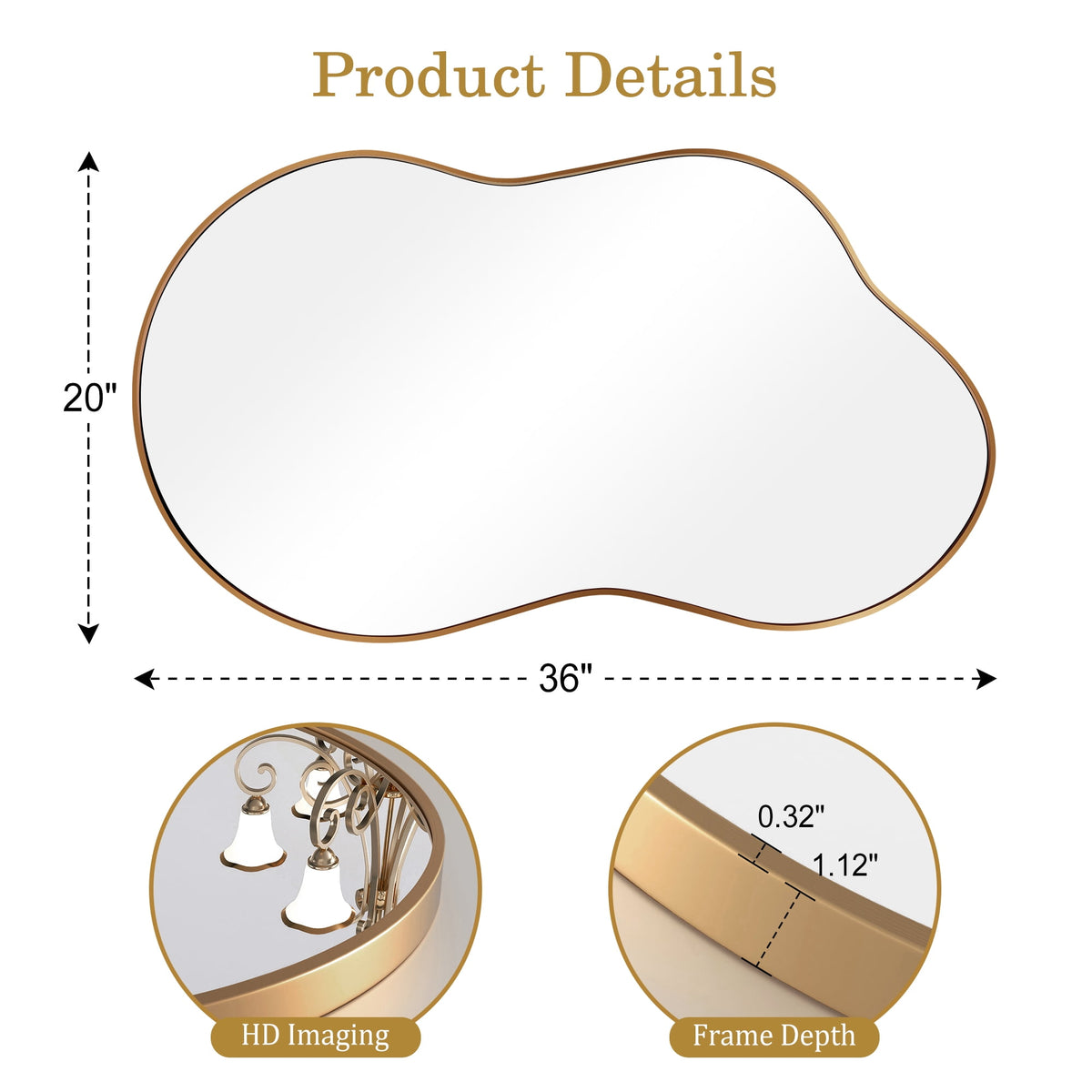 Elladera Irregular Wall Mirror 36"x20" Cloud Shaped Mirrors for Bathroom