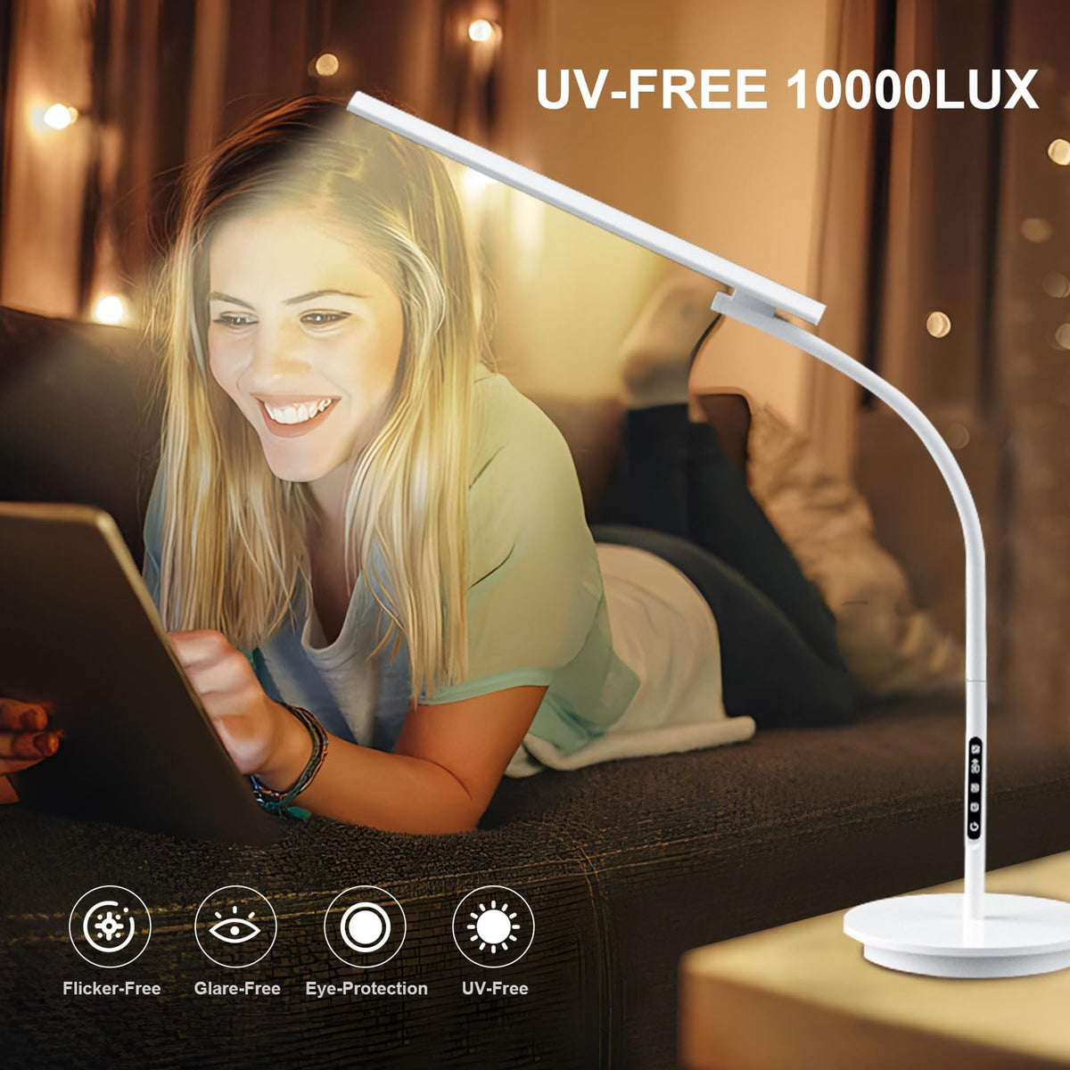 Elladera Light Therapy Lamp, UV-Free 10000 Lux Sun Lamp, Daylight Lamp with 2 in 1