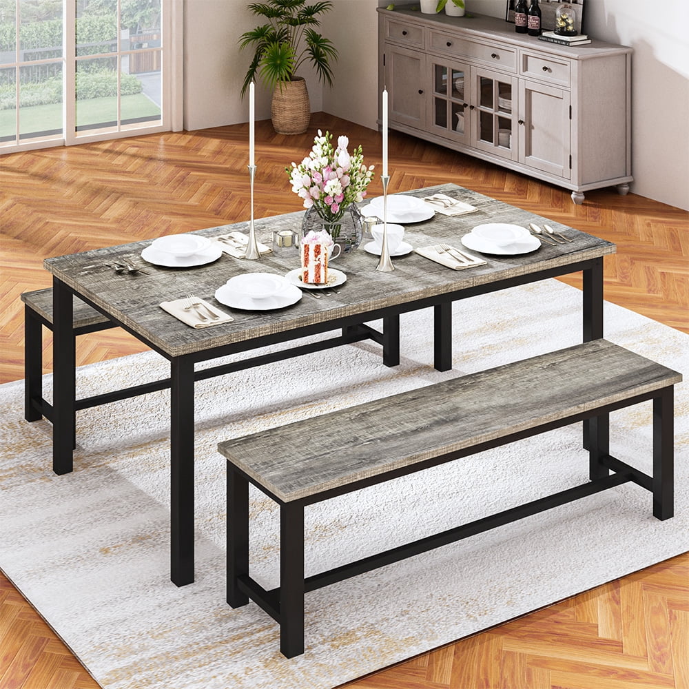 Elladera LinkRomat 3 Piece Dining Room Table Set for 4, 47" Farmhouse Dining Table