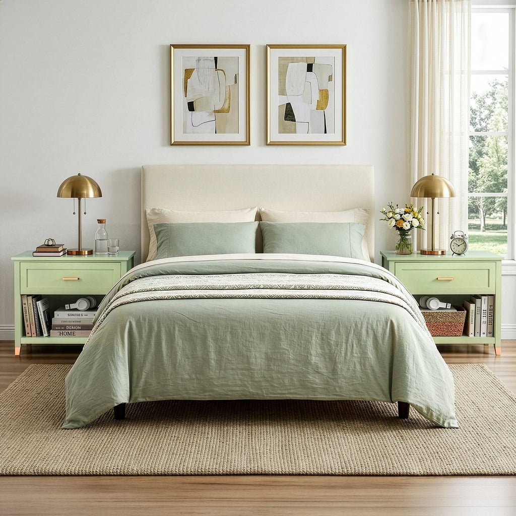Elladera Solid Wood Nightstand with One Drawer Traditional Cottage Bedside Table, Green