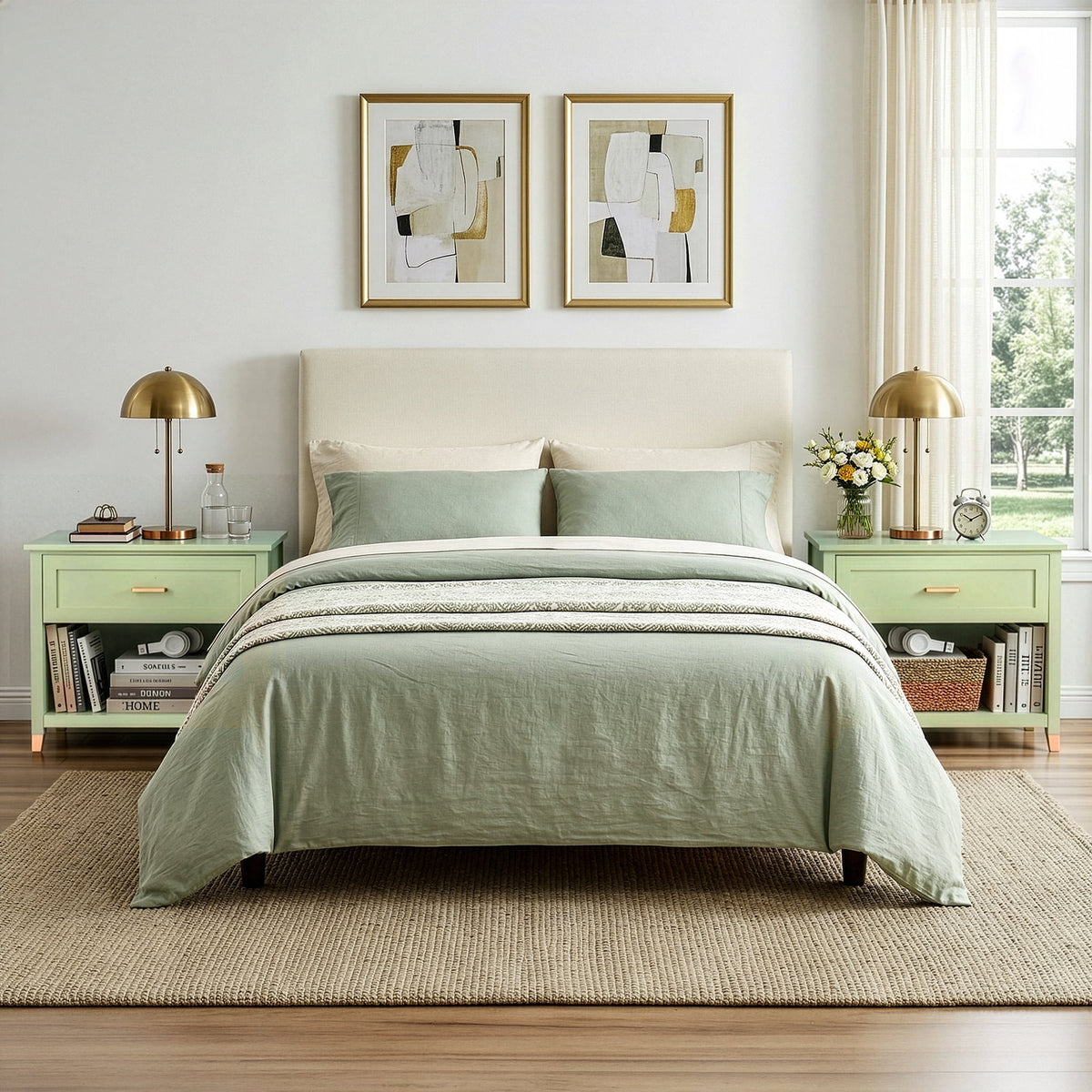 Elladera Solid Wood Nightstand with One Drawer Traditional Cottage Bedside Table, Green