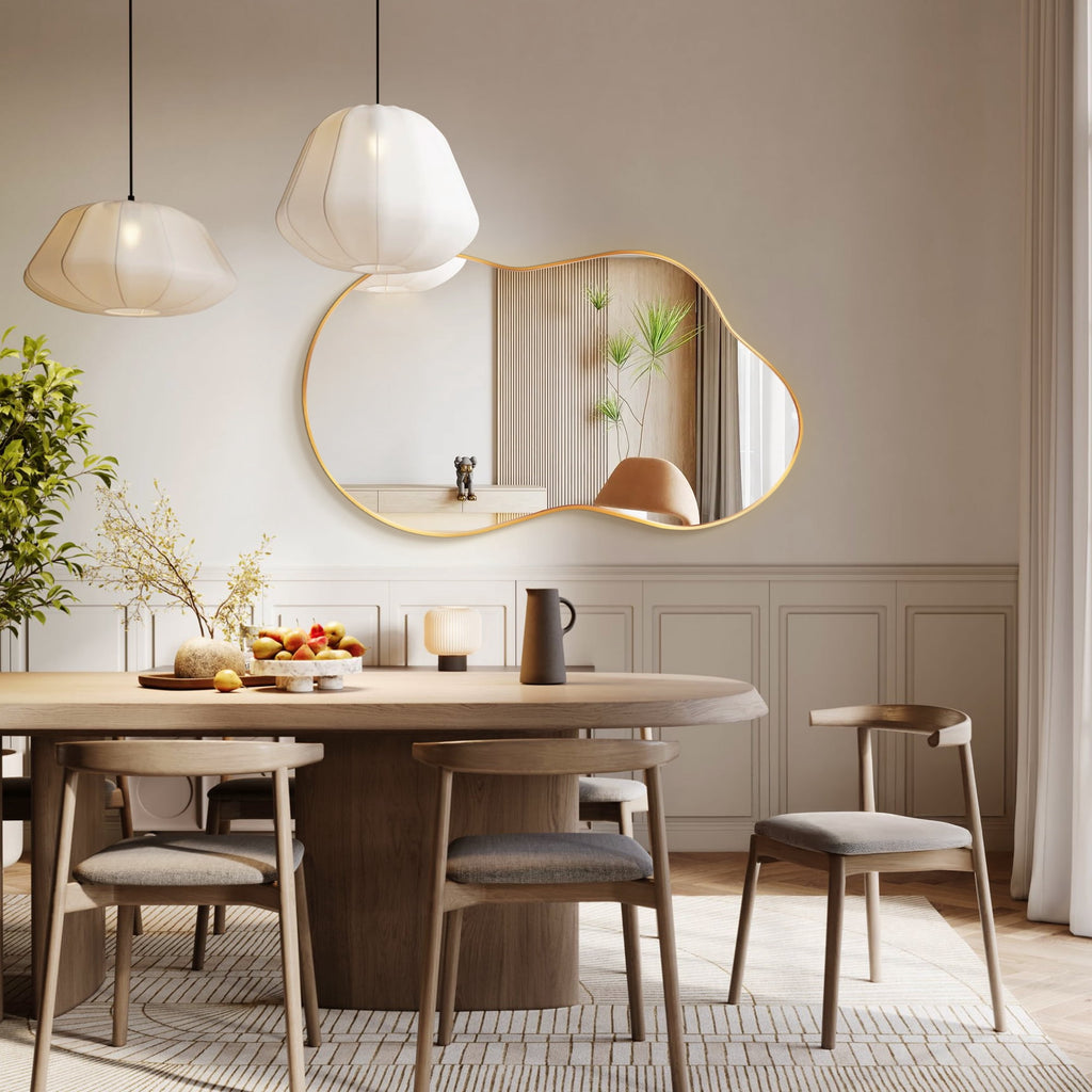 Elladera 24"x36" Irregular Wall Mirror, Cloud Shaped Gold Asymmetrical