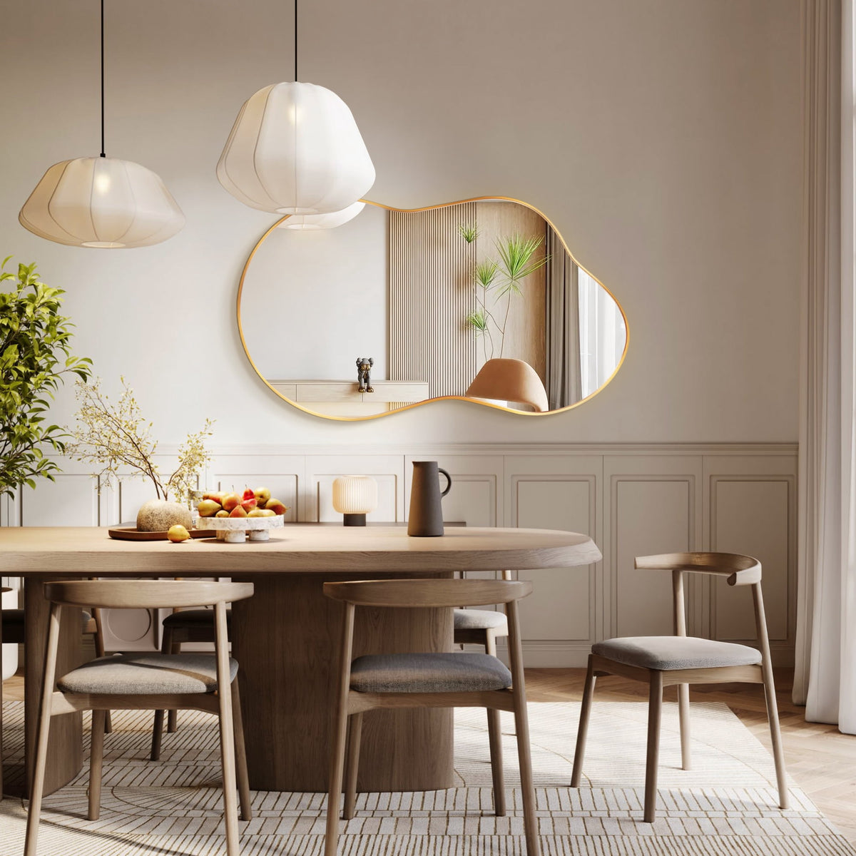 Elladera 24"x36" Irregular Wall Mirror, Cloud Shaped Gold Asymmetrical