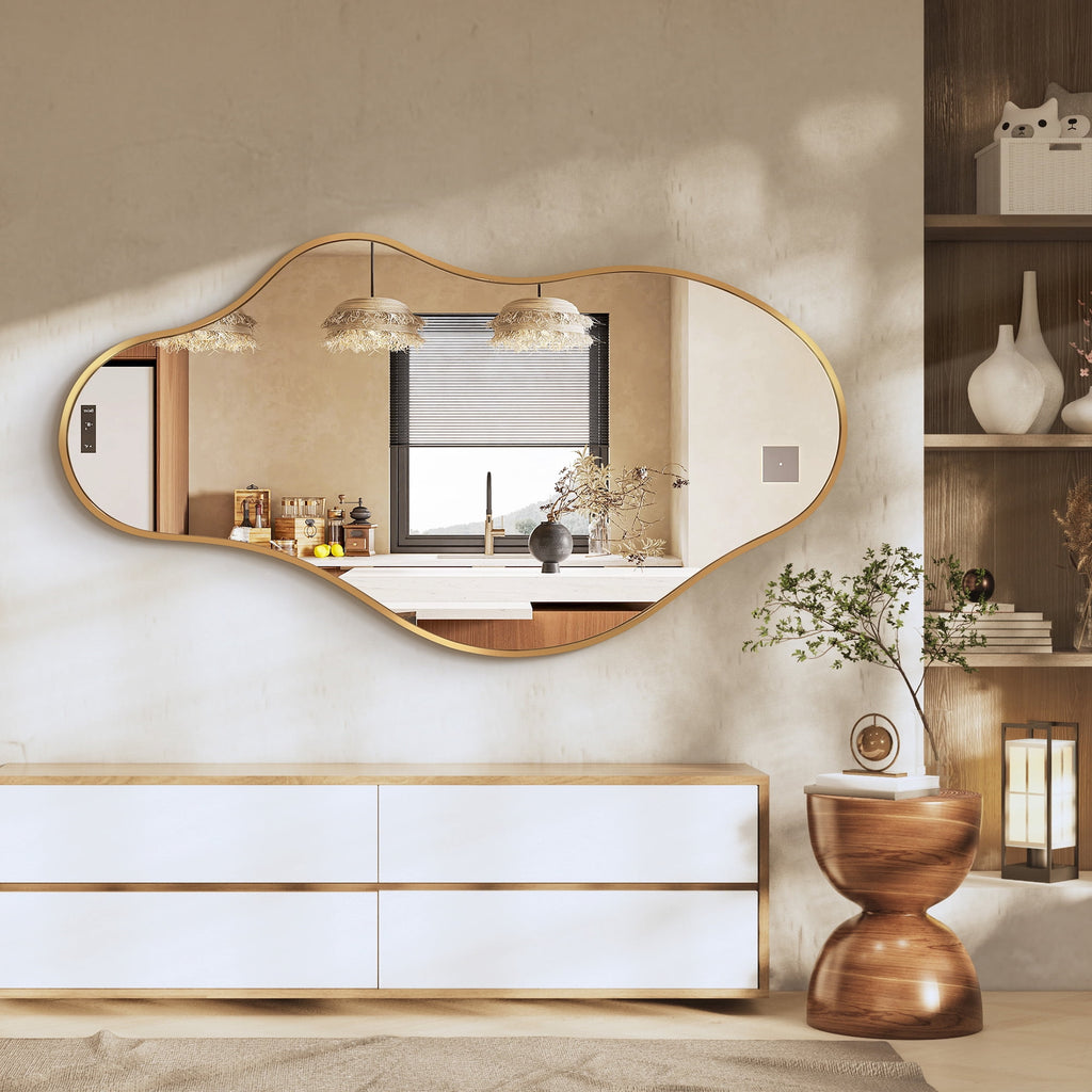Elladera 20"x36" Irregular Wall Mirror, Gold Asymmetrical Teardrop