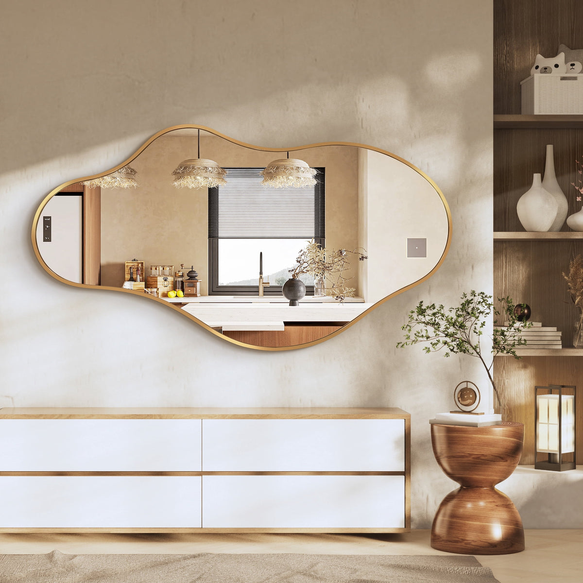 Elladera 20"x36" Irregular Wall Mirror, Gold Asymmetrical Teardrop
