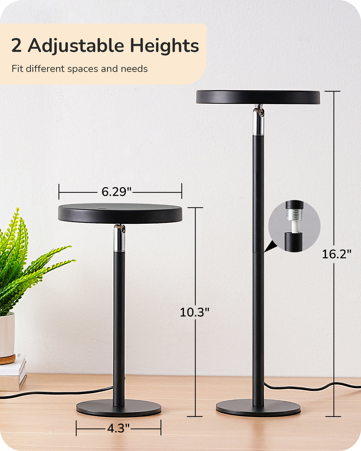 Elladera EDISHINE LED Table Lamp with 2 Adjustable Height, High CRI 90+, 5%-100%