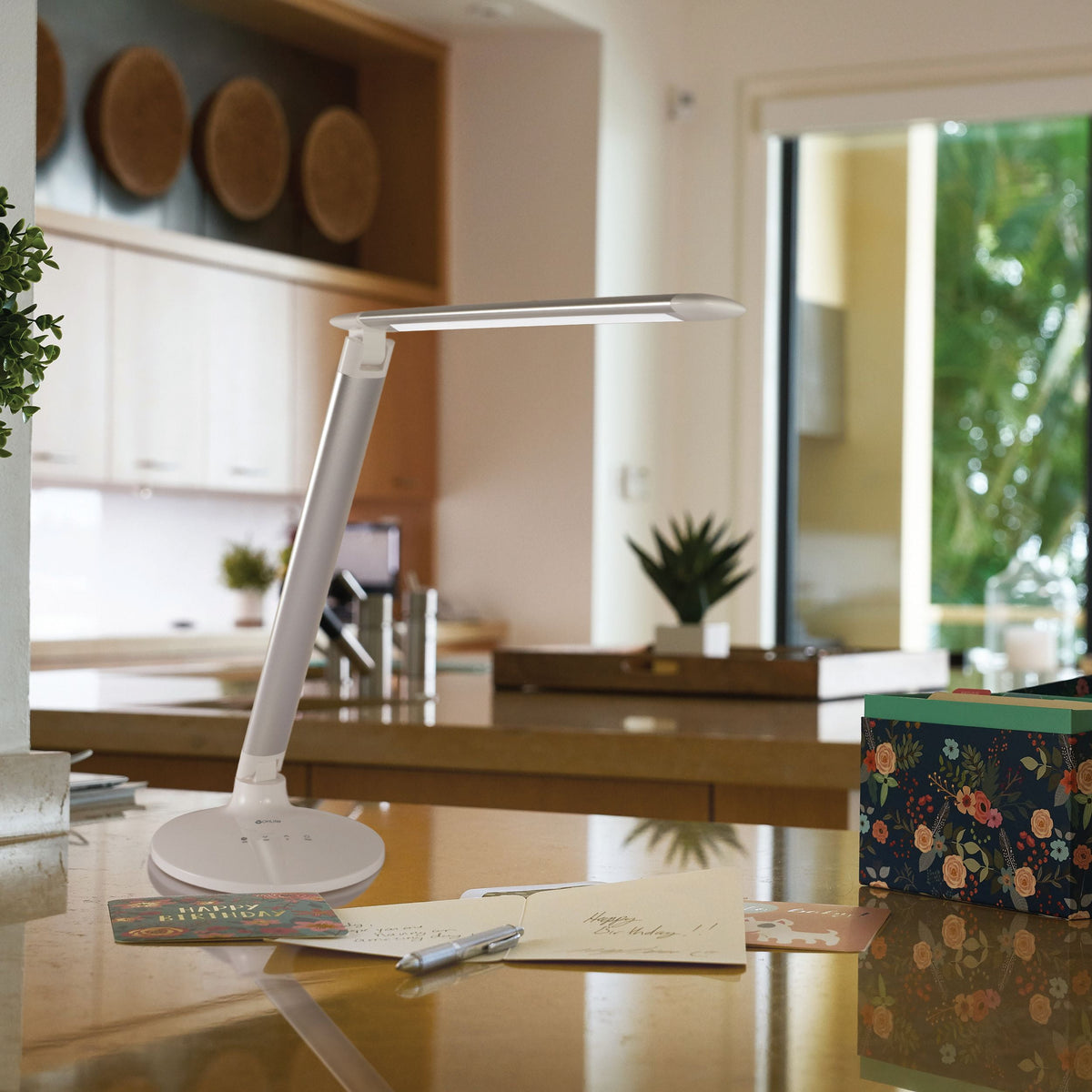 Elladera OttLite Command LED Desk Lamp with Voice Assist- White, Google Home and