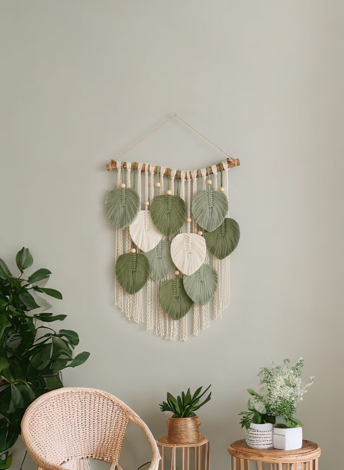 Green Leaves Macrame Wall Hanging | Minimalist Decor
