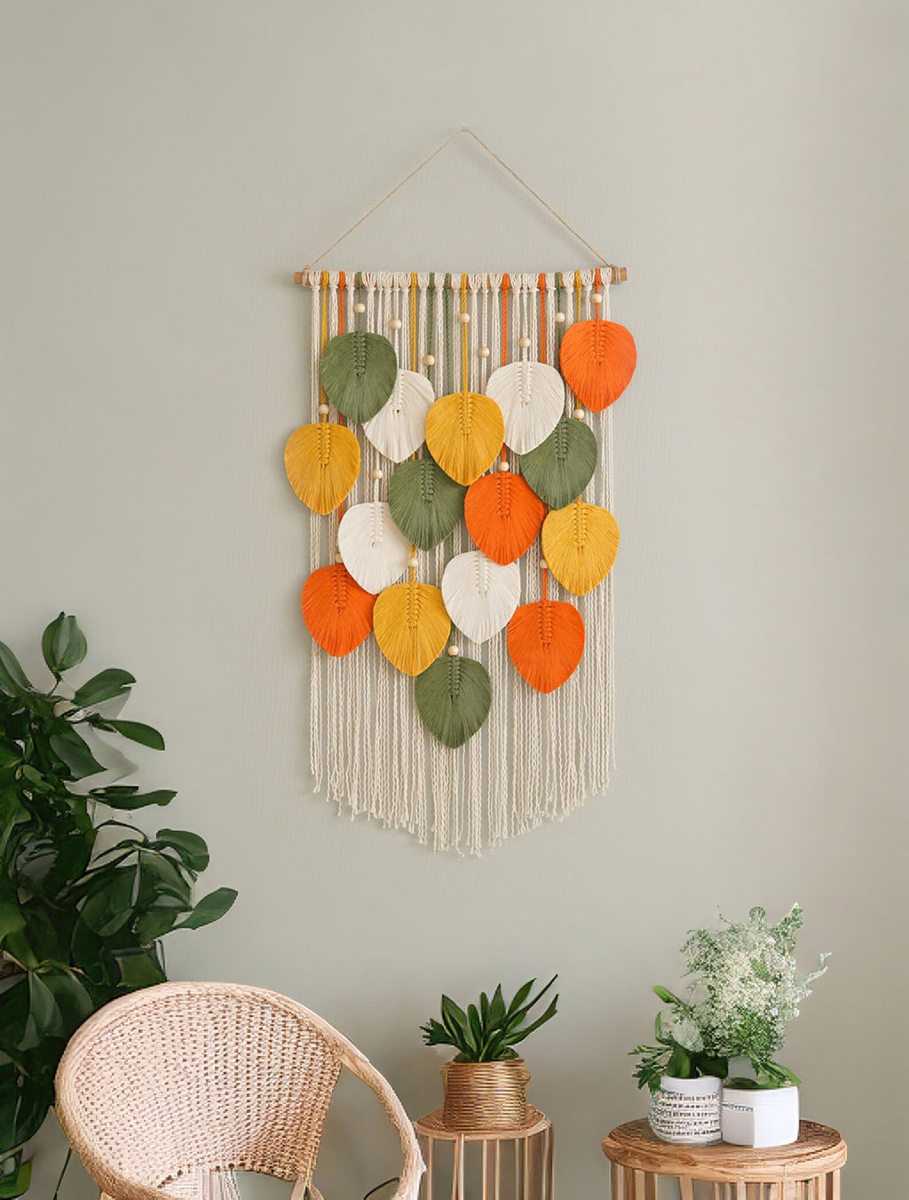 Green Leaves Macrame Wall Hanging | Minimalist Decor